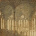 Watercolour painting of the Chapter House in Salisbury Cathedral from 1799