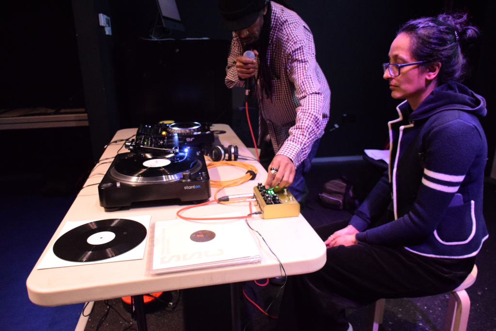 Colour photograph of an echo effects unit being used by an MC