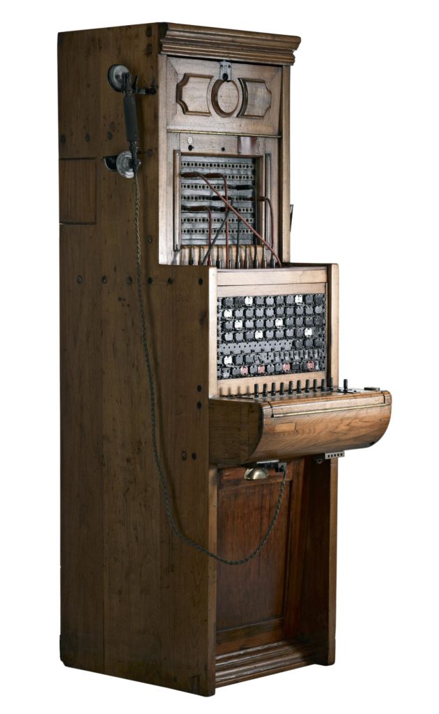 Colour photograph of a manual telephone exchange from the nineteen forties