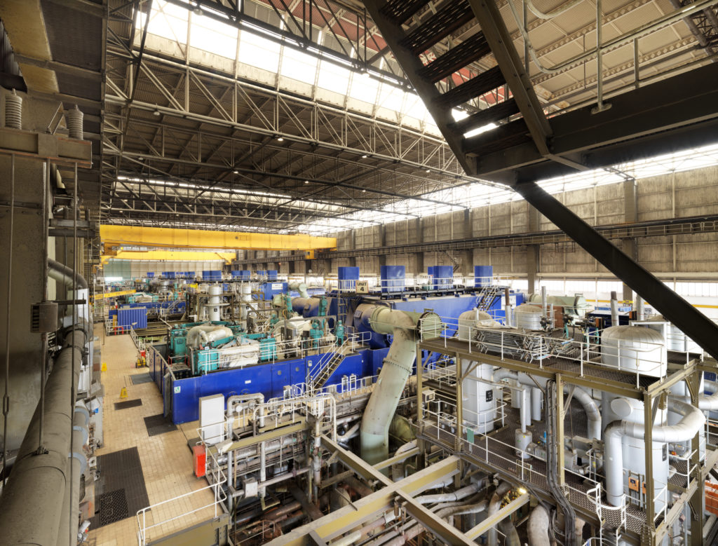 Colour photograph of the Cottam turbine hall prior to demolition