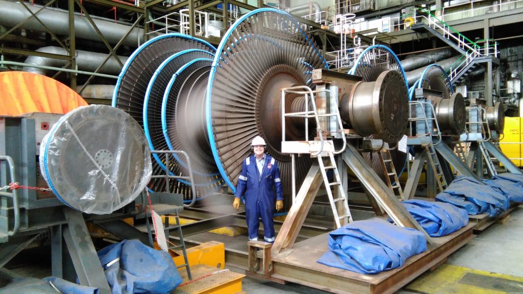 Colour photograph of a low pressure turbine rotor at Cottam Power Station
