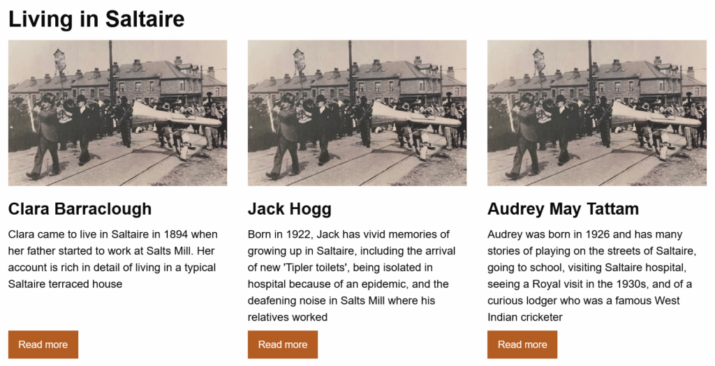 Screen grab from the Living in Saltaire section of the Saltaire Collection website