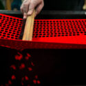 Photograph of piano felts being brushed out