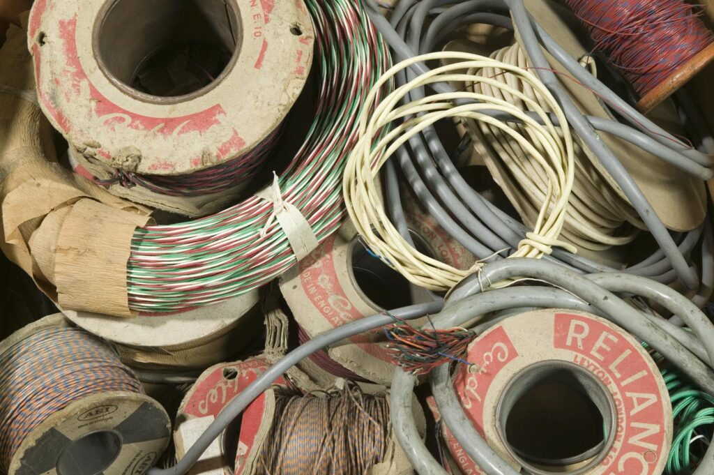 Colour photograph of miscellaneous telephone wire