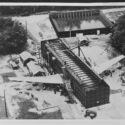 Black and white aerial photograph of a Comet aircraft undergoing tests circa 1954