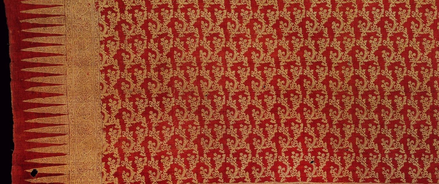 Colour photograph of a cotton skirt or shoulder cloth made on the Coromandel Coast for the Indonesian market