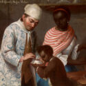 Oil painting entitled De Espanol y Negra, Mulato from 1760