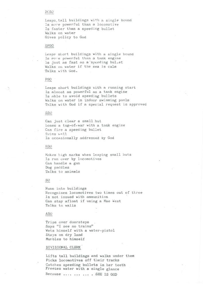 A satirical poem about the scientific officer grades at RAE