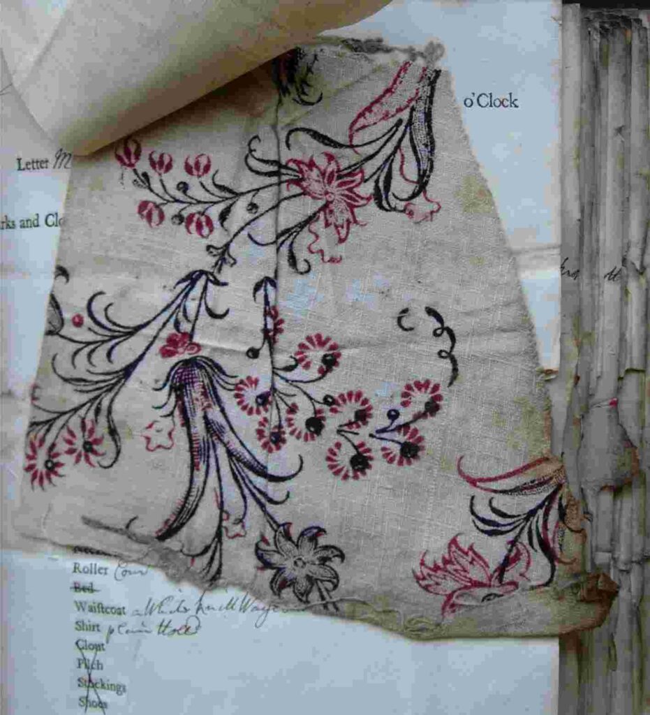 Colour photograph of a flowered cotton sample from 1747