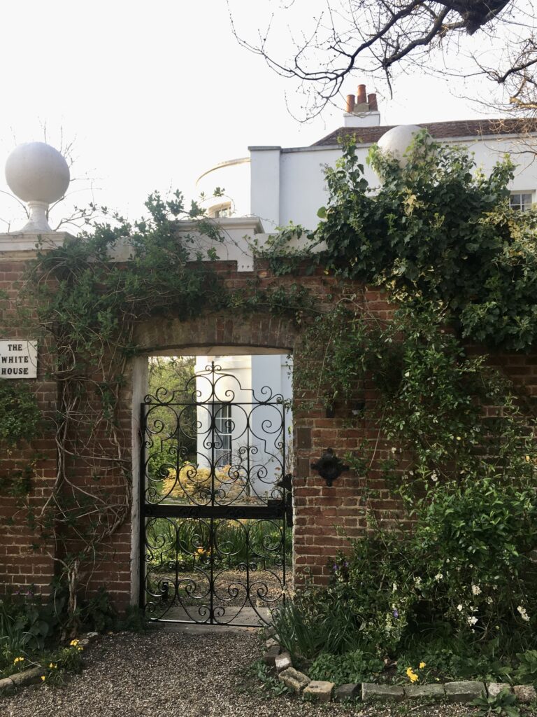 Colour photograph of the entrance to The White House in Greenwich
