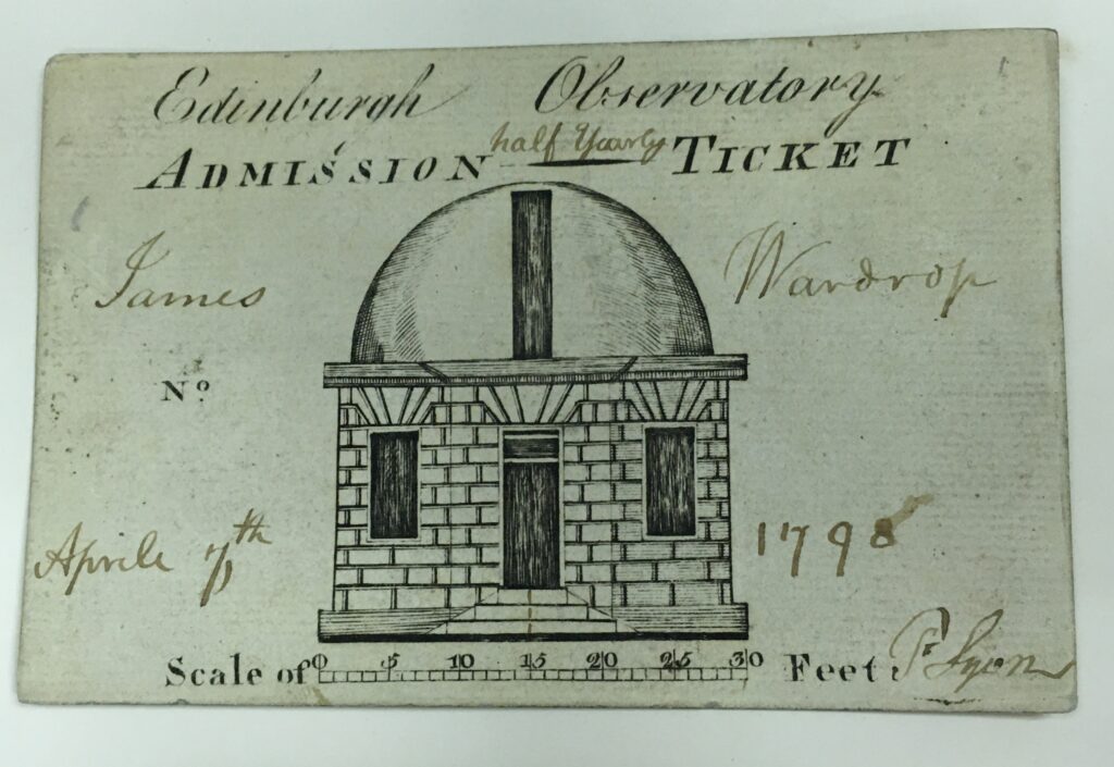 An admission ticket to the private Edinburgh Observatory on Calton Hill from 1798