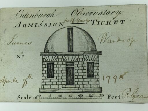 An admission ticket to the private Edinburgh Observatory on Calton Hill from 1798