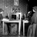 Photograph of three nuns working at the Vatican Observatory