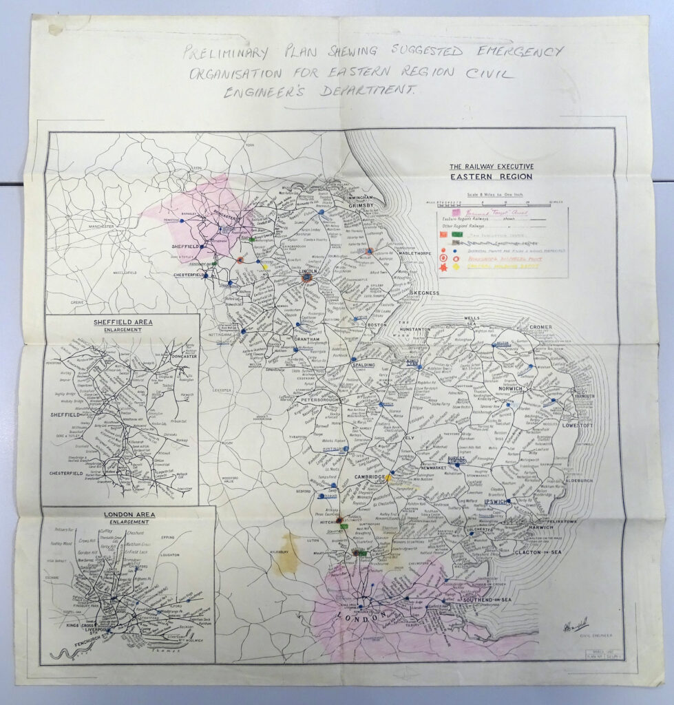 Photograph of a map of the Midlands showing civil defence measures