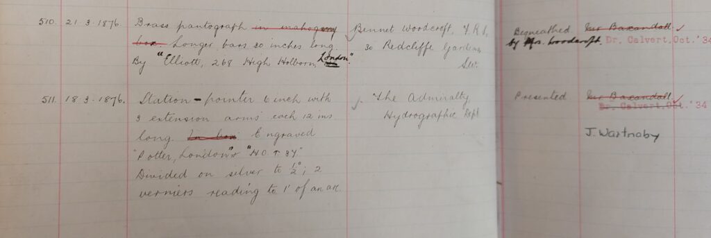 Page from the Science Museum inventory ledger