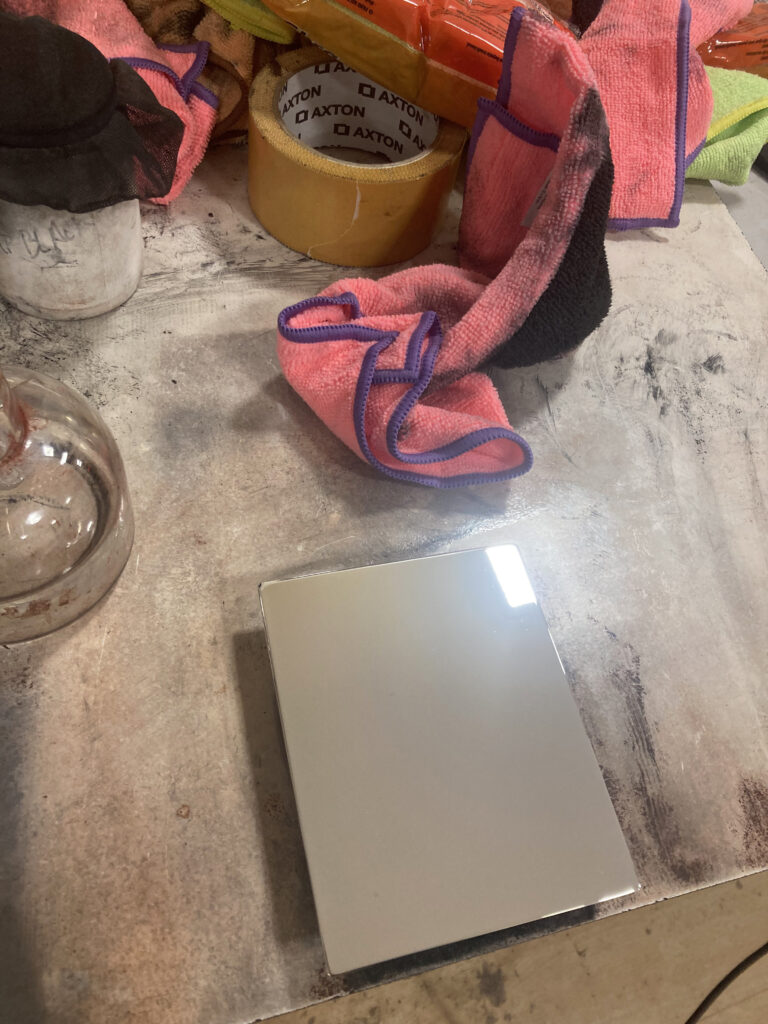 Photograph of the process of polishing an electroplate