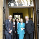 Colour photograph of Jim Bennet with colleagues at the opening of Wireless World exhibition